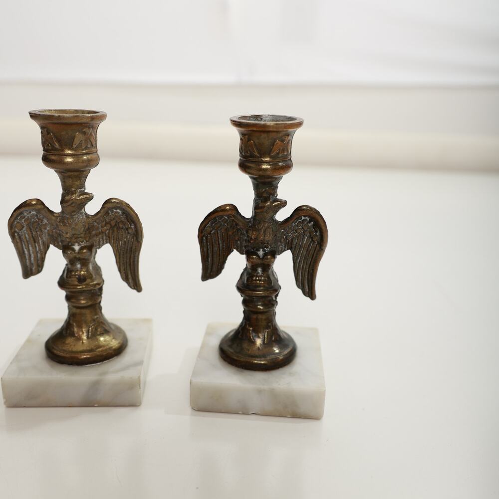 Vintage brass Eagle candle holders set of 2 marble base